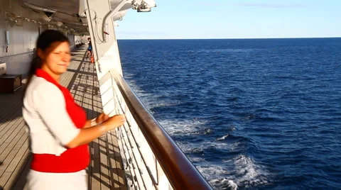 Woman on ship deck Stock Footage 38337980