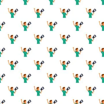Woman shouting with megaphone seamless pattern design Stock Illustration