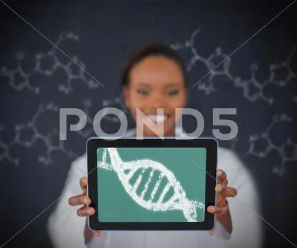 Woman showing DNA Helix Stock Photos