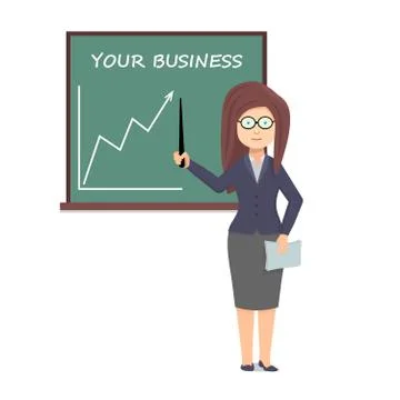 Woman shows a pointer to the chart. Stock Illustration