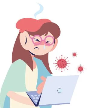 Woman sick working at computer Illustrazione stock