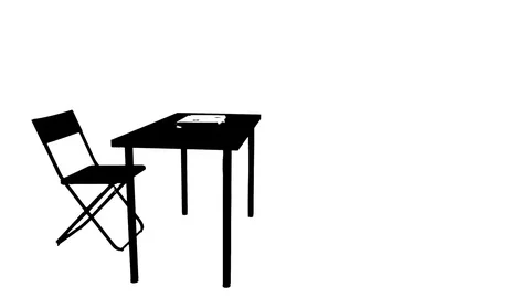 Woman sits down at the table drinks coffee and uses a laptop silhouette Stock Footage 81696781