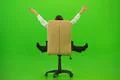The woman sitting and gesture on the chair on the green background Photo