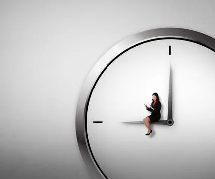 Woman Sitting On The Clock Using Tablet イラスト素材