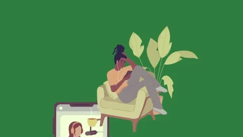 A woman sitting on couch talking cell and with in her hand plant lap person Vídeo Stock 335129985