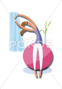 Woman sitting on a exercise ball Stock Illustration