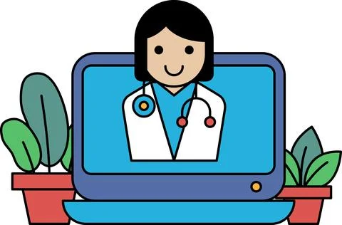 A woman is sitting in front of a computer screen with a smile on her face 스톡 일러스트