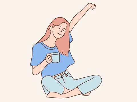 Woman sitting relaxing while drinking coffee vector illustration Stock Illustration