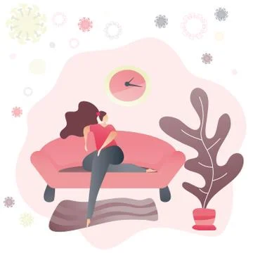 Woman sitting on a sofa and relaxing during Coronavirus epidemic Stock Illustration