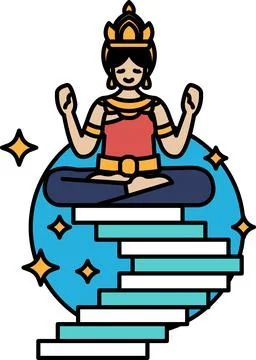 A woman is sitting on a stack of books Illustrazione stock