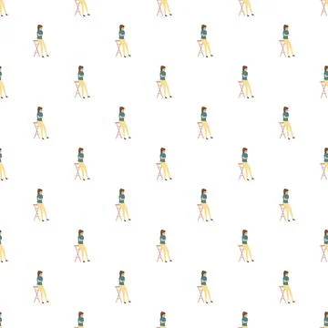 Woman sitting on stool seamless pattern background Stock Illustration