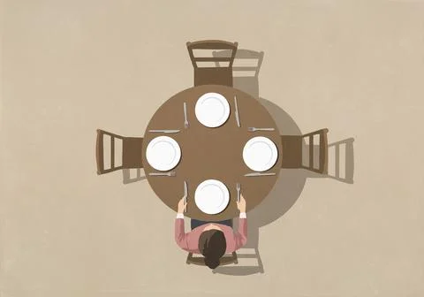 Woman sitting at table with empty plate Stock Illustration