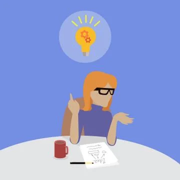 Woman Sitting Thinking About Solution of Problem Stock Illustration
