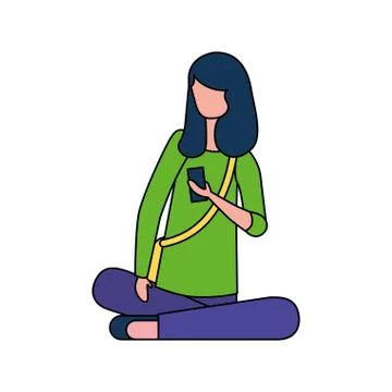 Woman sitting using mobile device Stock Illustration