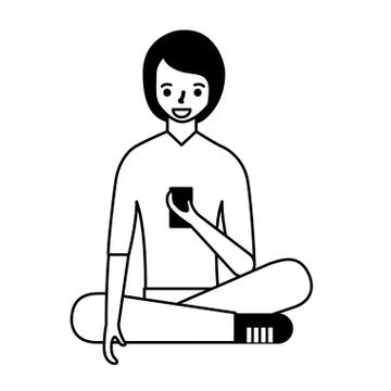 Woman sitting using mobile Stock Illustration