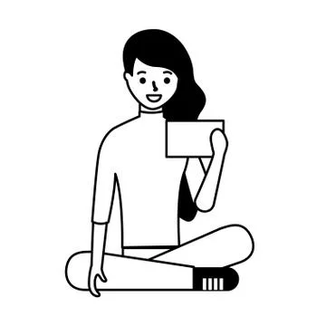 Woman sitting using mobile Illustrazione stock