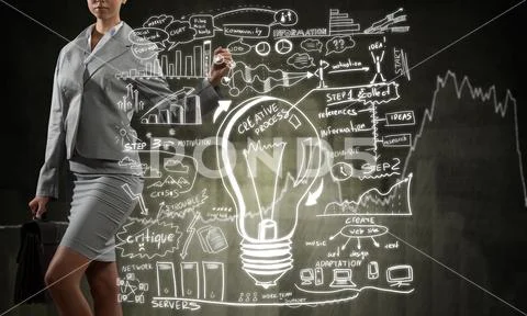 Woman sketching business ideas Stock Photos