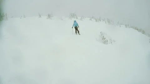 Woman Ski descent in nature Stock Footage