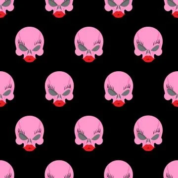 Woman skull seamless pattern. Vector background pink skull blonde イラスト素材