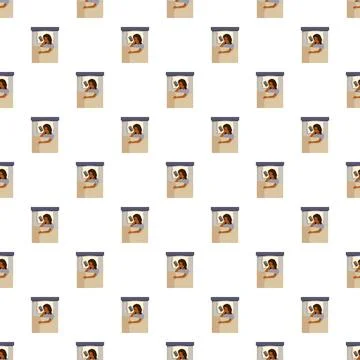 Woman sleeping in bed using mobile phone seamless pattern 스톡 일러스트