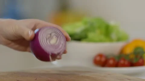 Woman slices onion Stock Footage 22062017