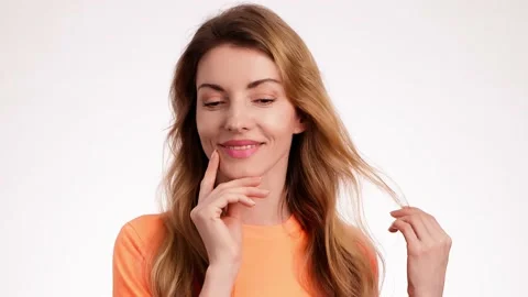 Woman smiling looking at camera. Happy positive emotional blonde girl, beauty Stock Footage 233793149