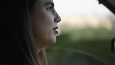 A woman smiling while driving Stock Footage 280212848