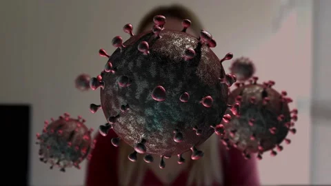 Woman sneezing and coronavirus bacteria comes out of her mouth Stock Footage