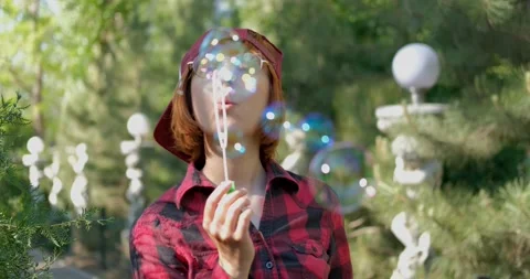Woman with soap bubbles Stock Footage 138650145