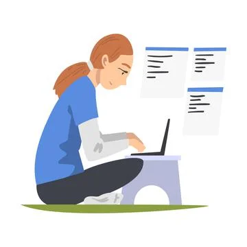 Woman as Software Developer or Programmer Engaged in Coding in Server-side Stock Illustration