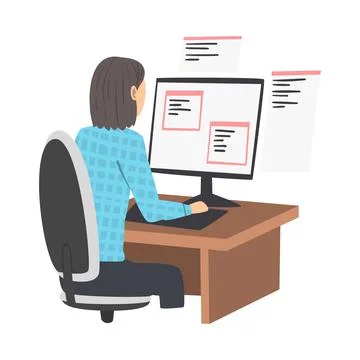 Woman as Software Developer or Programmer Engaged in Coding in Server-side Stock Illustration