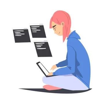 Woman as Software Developer or Programmer Engaged in Coding in Server-side Stock Illustration