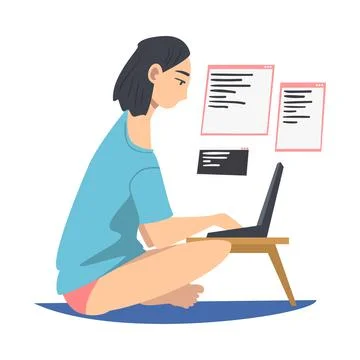 Woman as Software Developer or Programmer Engaged in Coding in Server-side Stock Illustration