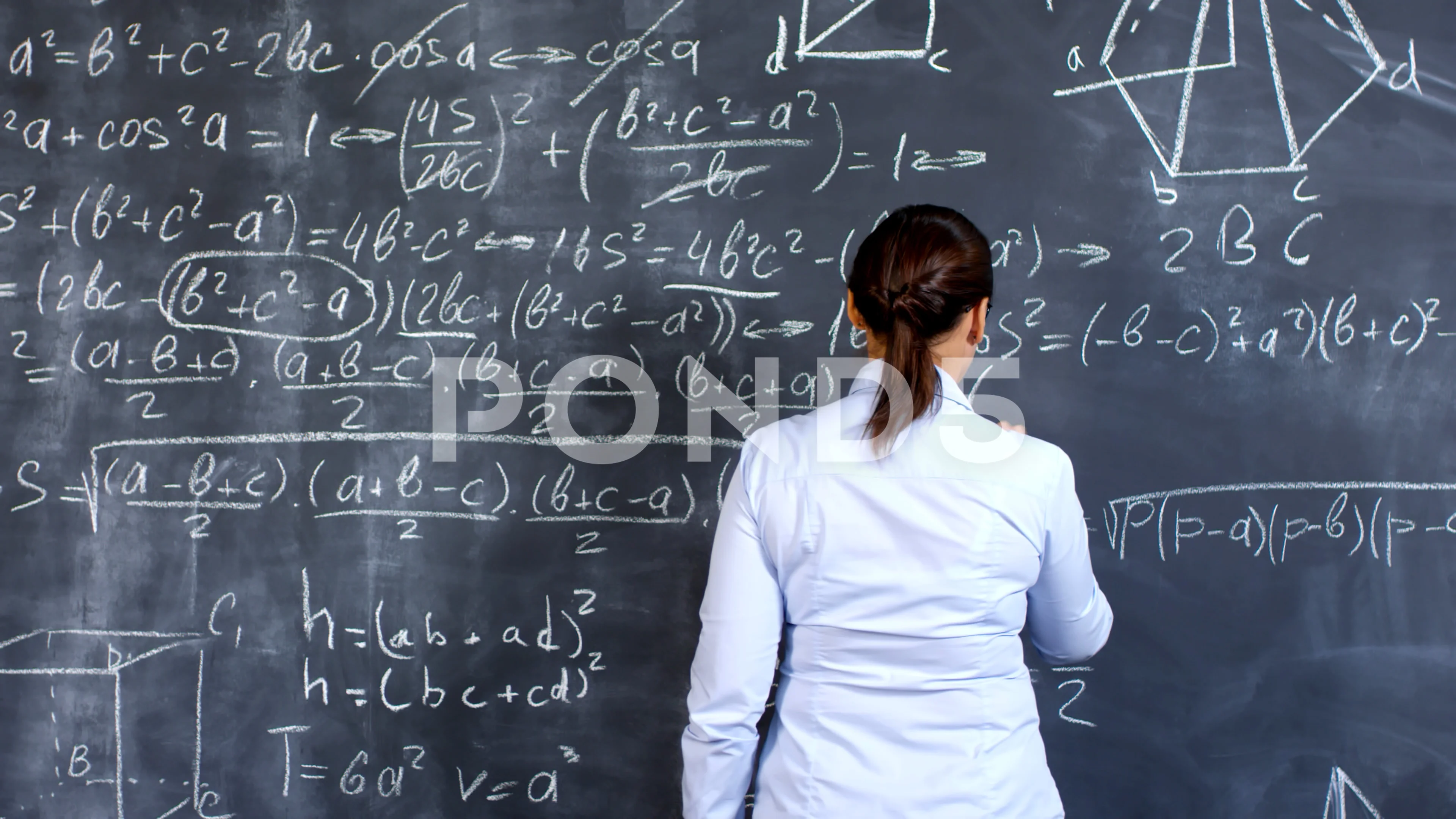 Writes Chalkboard Chalk Math Problem Girl Chalkboard Stock Photo