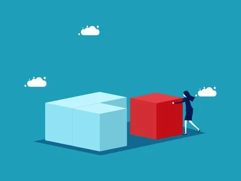 Woman solving problem with perfect red cube. business concept 스톡 일러스트