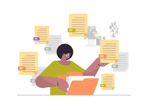Woman sorting documents female secretary organizing folder file management Stock Illustration