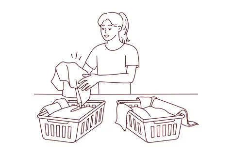 Woman sorting laundry in baskets Stock Illustration