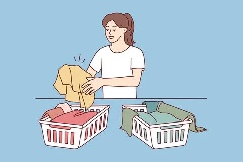 Woman sorting laundry in baskets Stock Illustration
