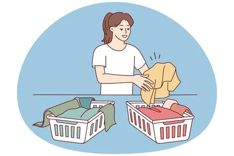 Woman sorting laundry in baskets Stock Illustration