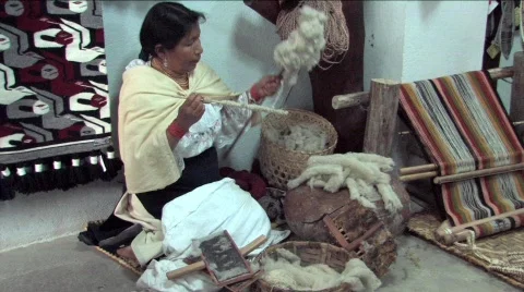 Woman spinning wool Stock Footage