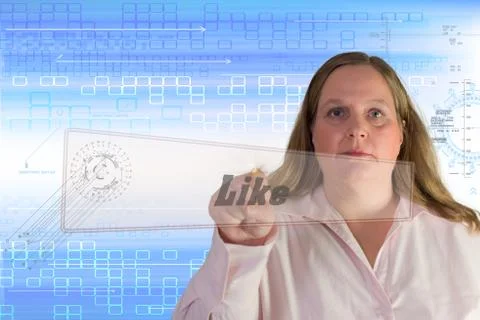 Woman squeezes touch screen Button Like Illustrazione stock