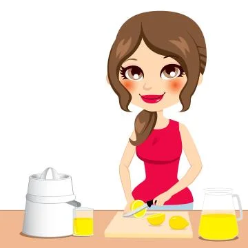 Woman Squeezing Lemons Stock Illustration