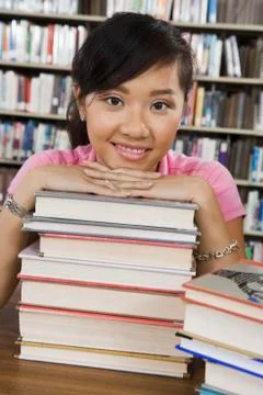 Woman With Stack Of Books 스톡 사진