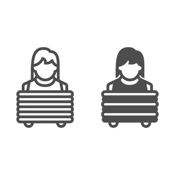 Woman with stack of clean clothes line and solid icon, cleaning concept, stack Stock Illustration
