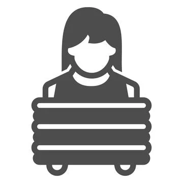 Woman with stack of clean clothes solid icon, cleaning concept, stack of washed Stock Illustration