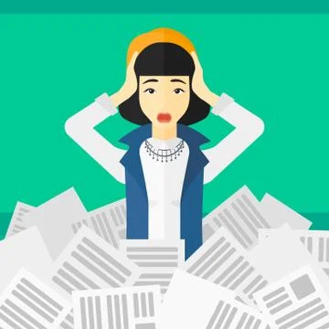 Woman in stack of newspapers イラスト素材