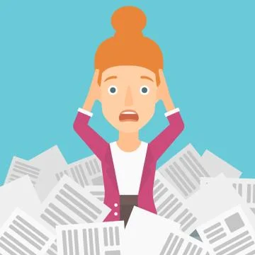 Woman in stack of newspapers Illustrazione stock