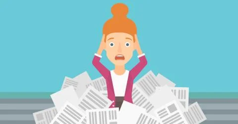 Woman in stack of newspapers Illustrazione stock