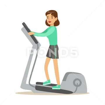 Woman On Staircase Simulator , Member Of The Fitness Club Working Out And Stock Illustration