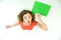 The woman stand with the green dialog sign. View from above Photo